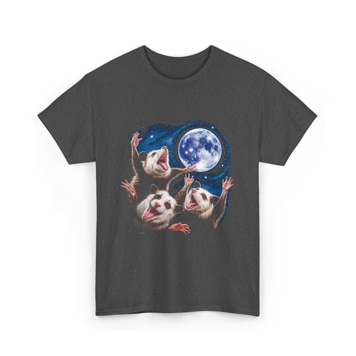 Three Possums Moon Opossum T-Shirt - Dark Heather