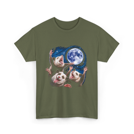 Three Possums Moon Opossum T-Shirt - Military Green