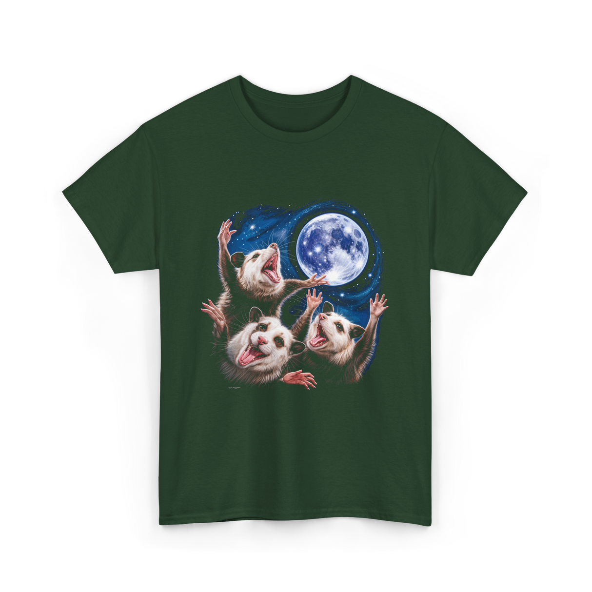 Three Possums Moon Opossum T-Shirt - Forest Green