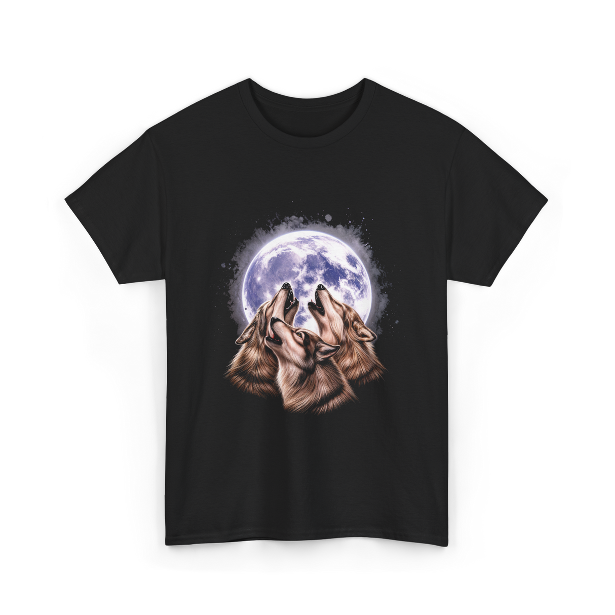 Three Wolves Howling Wolf T-Shirt - Black