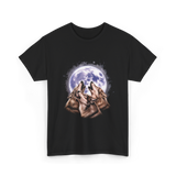 Three Wolves Howling Wolf T-Shirt - Black