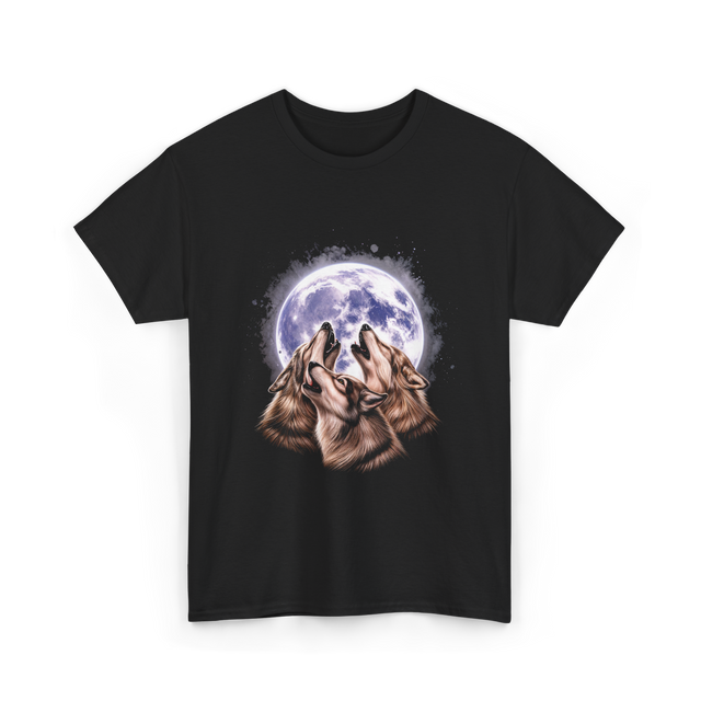 Three Wolves Howling Wolf T-Shirt - Black