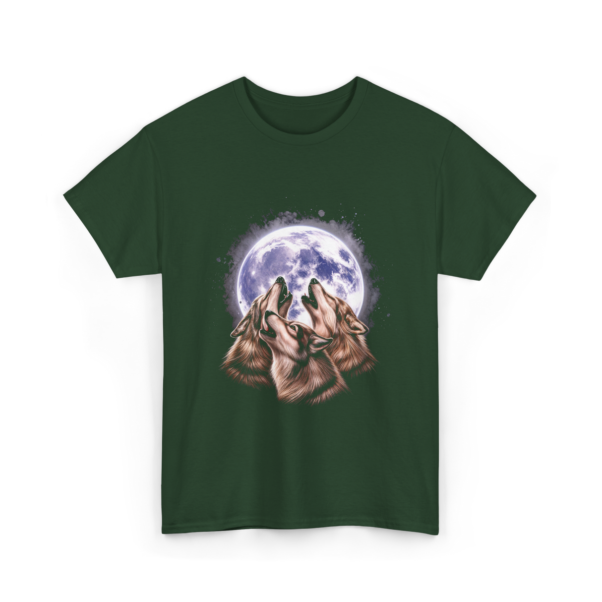 Three Wolves Howling Wolf T-Shirt - Forest Green