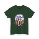 Three Wolves Howling Wolf T-Shirt - Forest Green