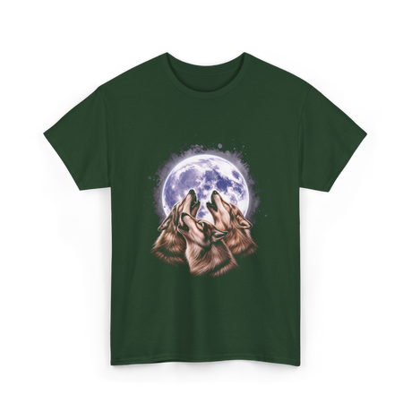 Three Wolves Howling Wolf T-Shirt - Forest Green