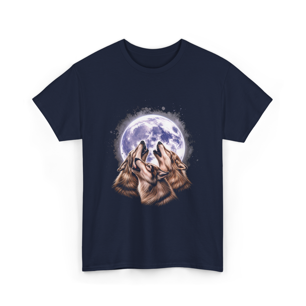 Three Wolves Howling Wolf T-Shirt - Navy