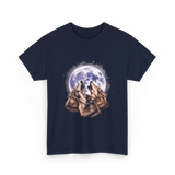 Three Wolves Howling Wolf T-Shirt - Navy