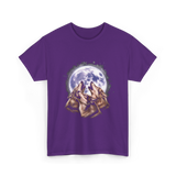 Three Wolves Howling Wolf T-Shirt - Purple