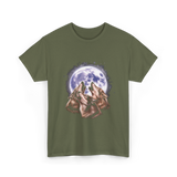 Three Wolves Howling Wolf T-Shirt - Military Green