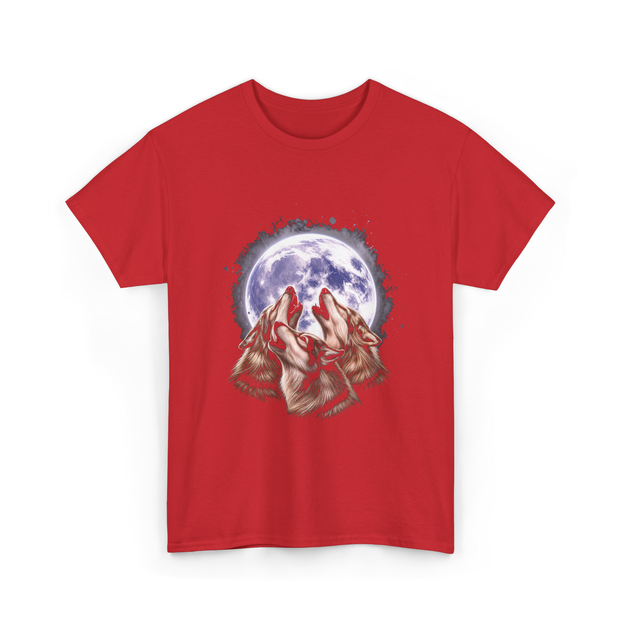 Three Wolves Howling Wolf T-Shirt - Red