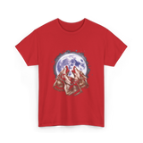 Three Wolves Howling Wolf T-Shirt - Red