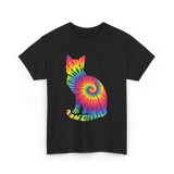 Tie Dye Cat Colorful Cat T-Shirt - Black