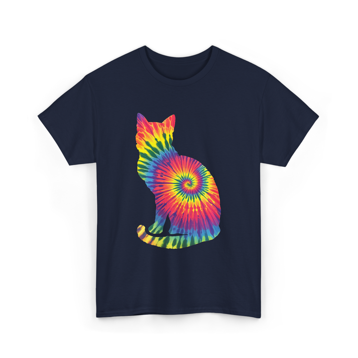 Tie Dye Cat Colorful Cat T-Shirt - Navy