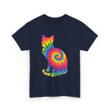 Tie Dye Cat Colorful Cat T-Shirt - Navy