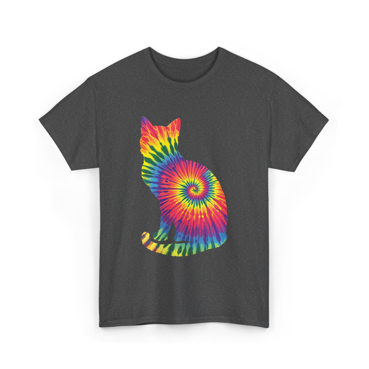 Tie Dye Cat Colorful Cat T-Shirt - Dark Heather