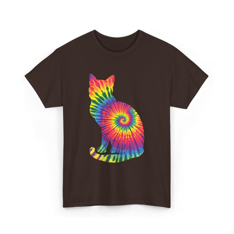 Tie Dye Cat Colorful Cat T-Shirt - Dark Chocolate