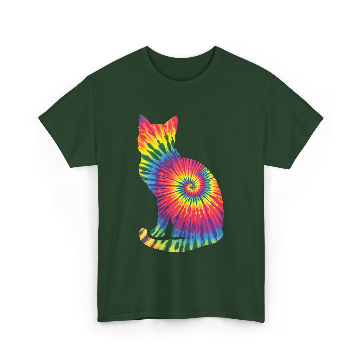 Tie Dye Cat Colorful Cat T-Shirt - Forest Green