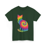 Tie Dye Cat Colorful Cat T-Shirt - Forest Green