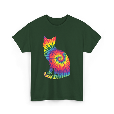 Tie Dye Cat Colorful Cat T-Shirt - Forest Green