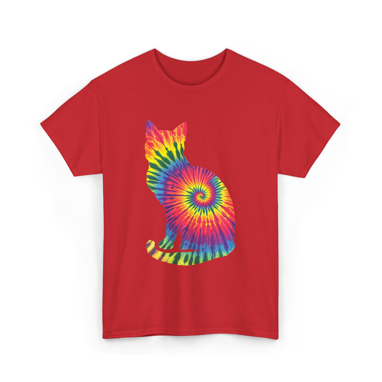 Tie Dye Cat Colorful Cat T-Shirt - Red