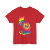 Tie Dye Cat Colorful Cat T-Shirt - Red