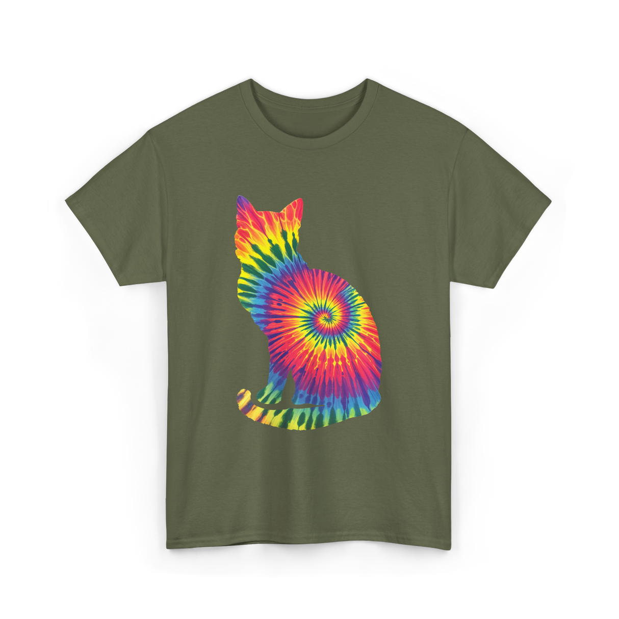 Tie Dye Cat Colorful Cat T-Shirt - Military Green