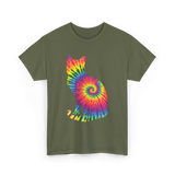 Tie Dye Cat Colorful Cat T-Shirt - Military Green