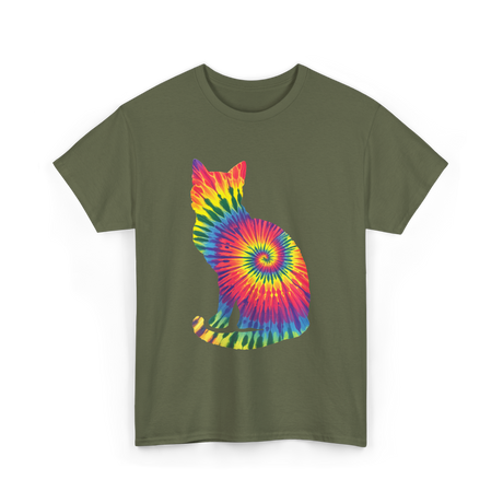 Tie Dye Cat Colorful Cat T-Shirt - Military Green