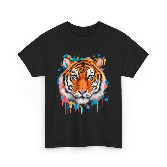 Tiger Artwork Colorful Animal Art T-Shirt - Black