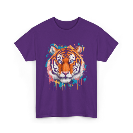 Tiger Artwork Colorful Animal Art T-Shirt - Purple