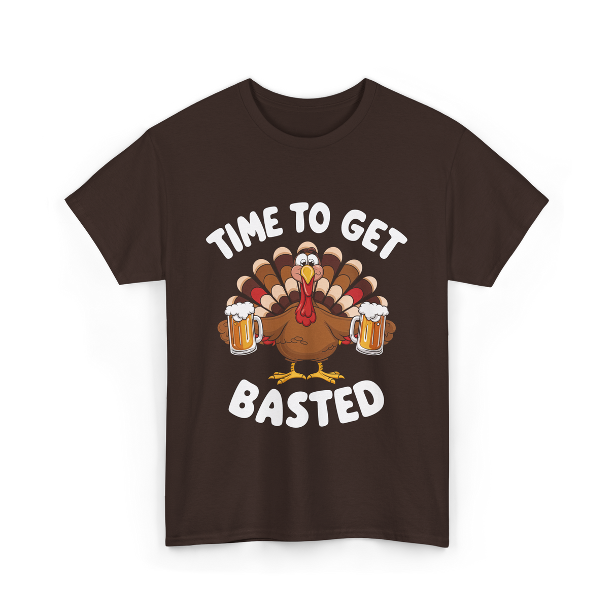 Time To Get Basted Thanksgiving Turkey T-Shirt - Dark Chocolate