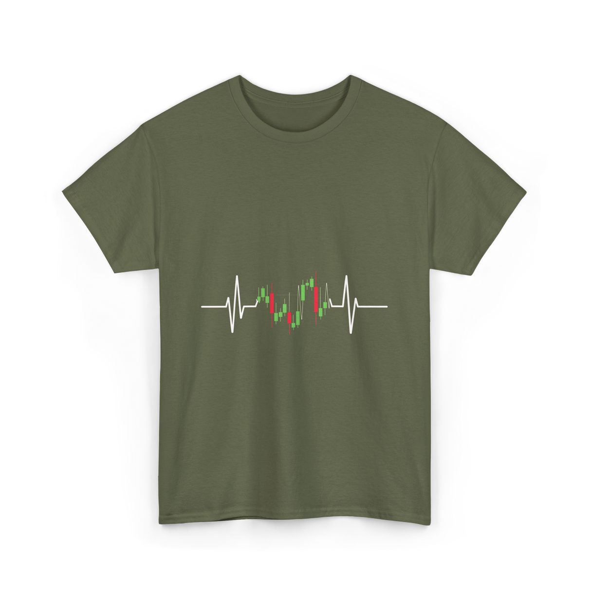 Trader Heartbeat Pulse Trading T-Shirt - Military Green