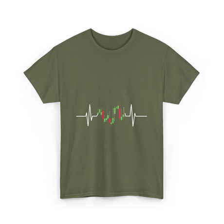 Trader Heartbeat Pulse Trading T-Shirt - Military Green