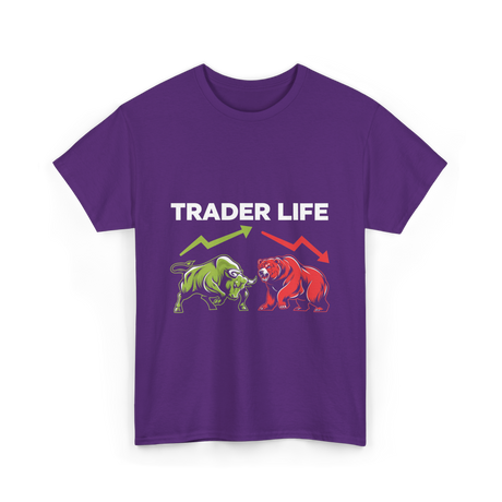 Trader Life Trading Market Bulls Bears T-Shirt - Purple