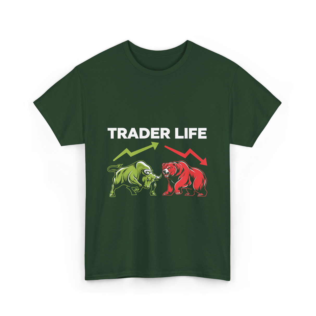 Trader Life Trading Market Bulls Bears T-Shirt - Forest Green