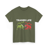 Trader Life Trading Market Bulls Bears T-Shirt - Military Green