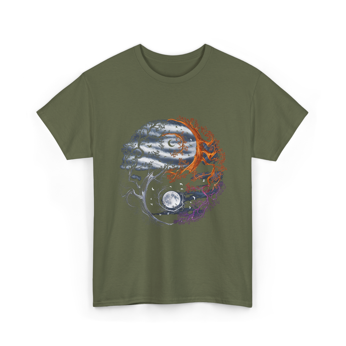 Tree of Life Yin Yang T-Shirt - Military Green