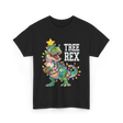 Tree Rex Dinosaur Christmas Lights T-Shirt - Black