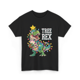 Tree Rex Dinosaur Christmas Lights T-Shirt - Black