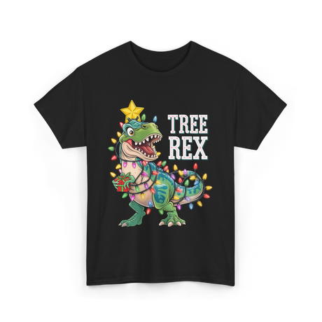 Tree Rex Dinosaur Christmas Lights T-Shirt - Black