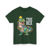 Tree Rex Dinosaur Christmas Lights T-Shirt - Forest Green