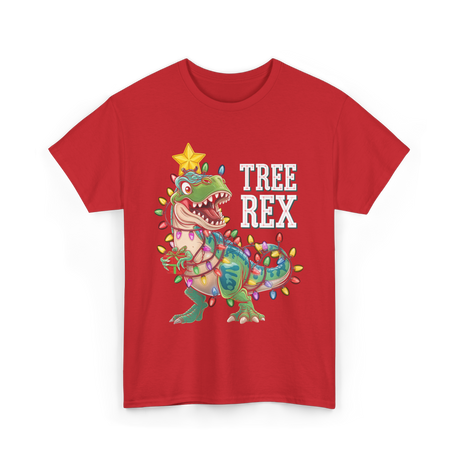 Tree Rex Dinosaur Christmas Lights T-Shirt - Red