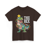 Tree Rex Dinosaur Christmas Lights T-Shirt - Dark Chocolate