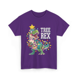 Tree Rex Dinosaur Christmas Lights T-Shirt - Purple