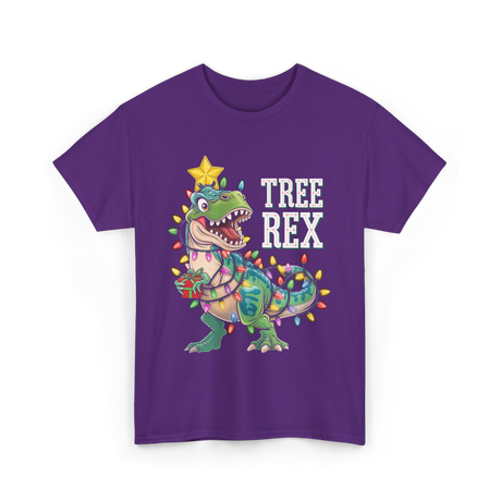 Tree Rex Dinosaur Christmas Lights T-Shirt - Purple