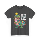 Tree Rex Dinosaur Christmas Lights T-Shirt - Dark Heather