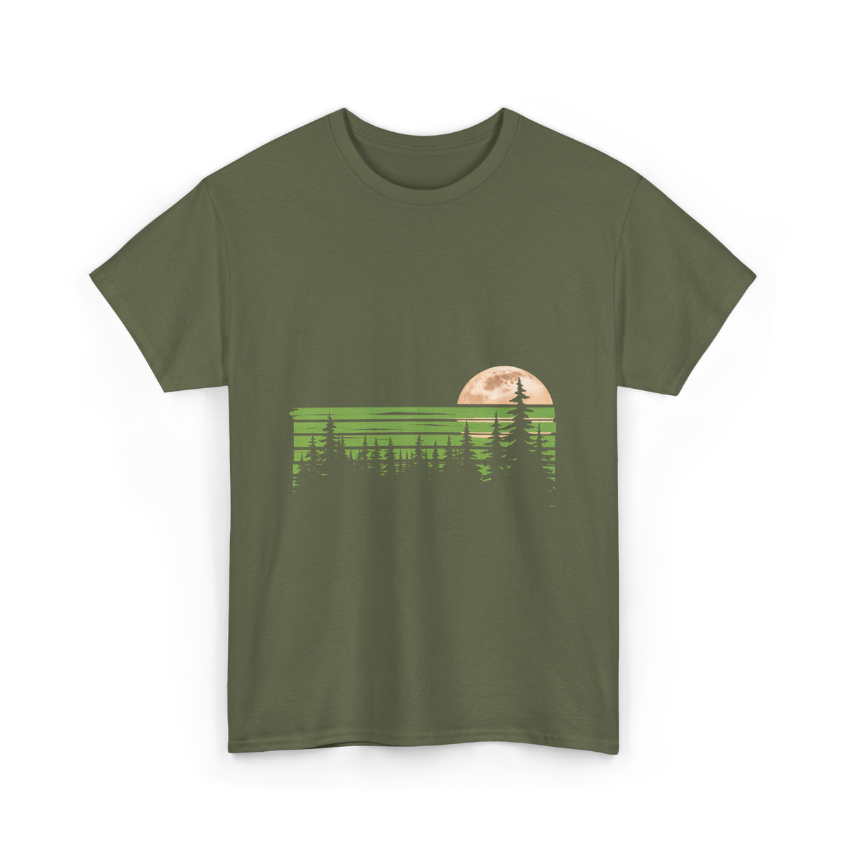 Trees Nature Forest Moon T-Shirt - Military Green