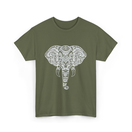 Tribal Elephant Art Elephant T-Shirt - Military Green