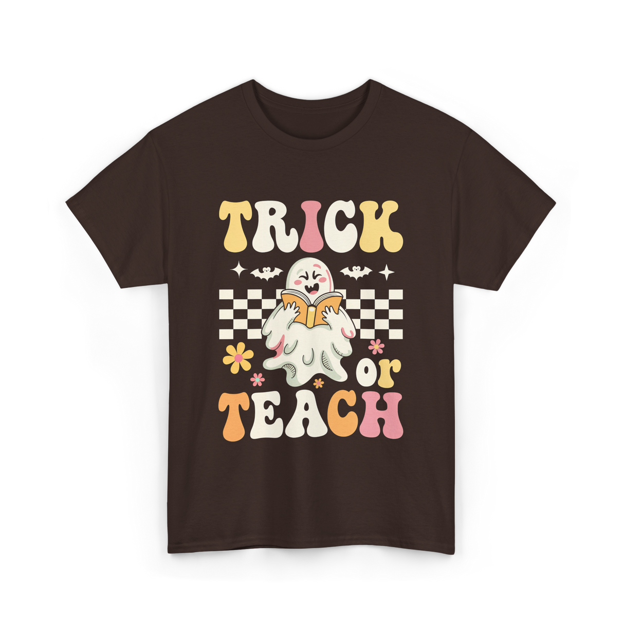 Trick or Teach Halloween Teacher T-Shirt - Dark Chocolate