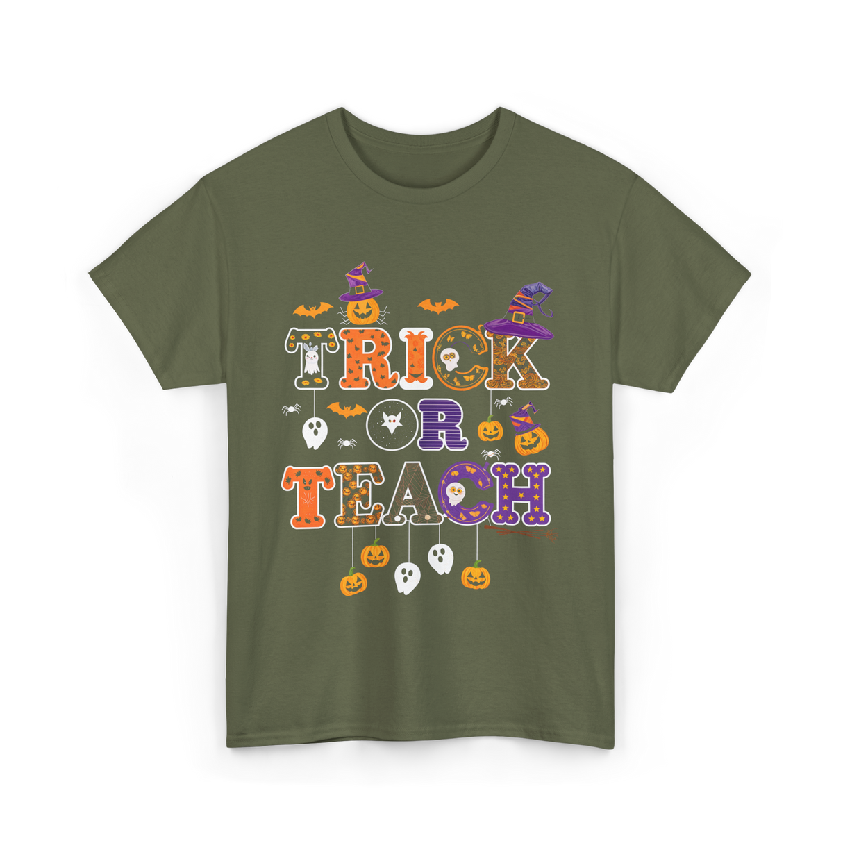 Trick Or Teach Halloween Teacher T-Shirt - Military Green